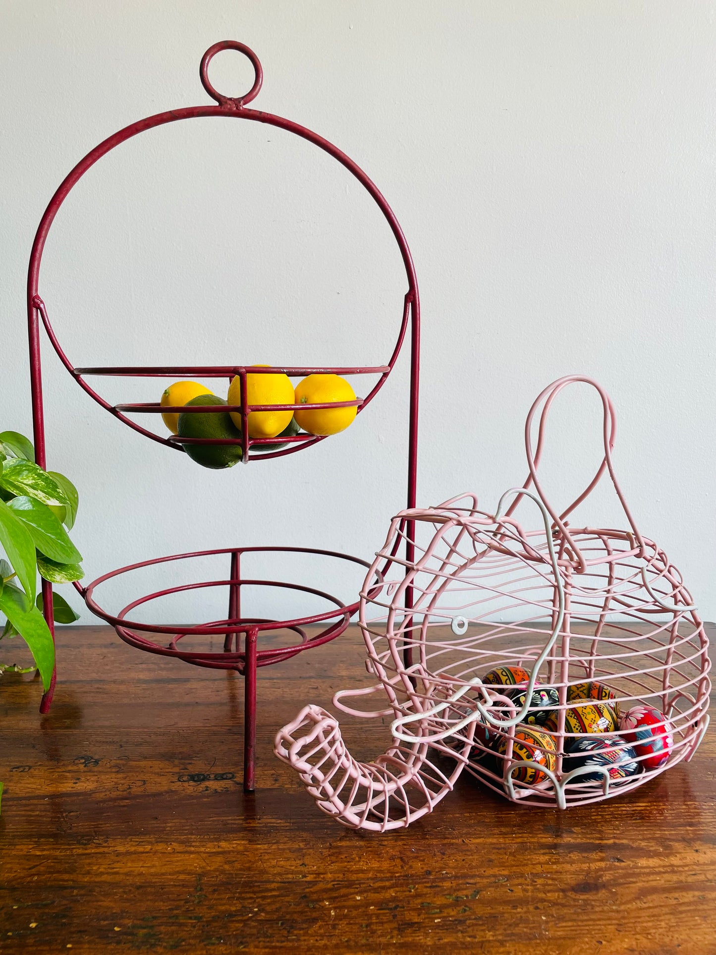 Pink Metal Elephant Egg Basket - Great for Eggs, Fruit, Vegetables, Plant, or Easter!