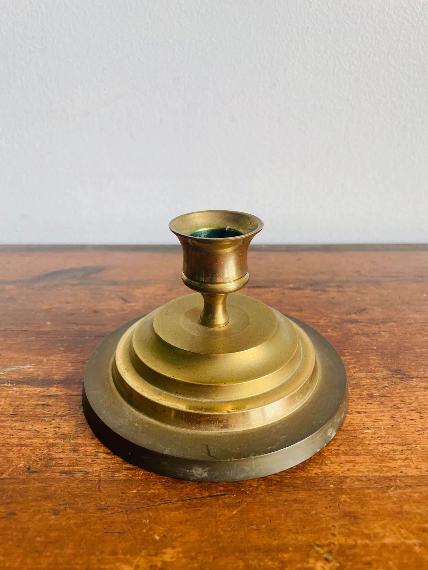 Vintage H Solid Brass Handmade Candle Holder with Round Graduated Stacked Base - Made in India