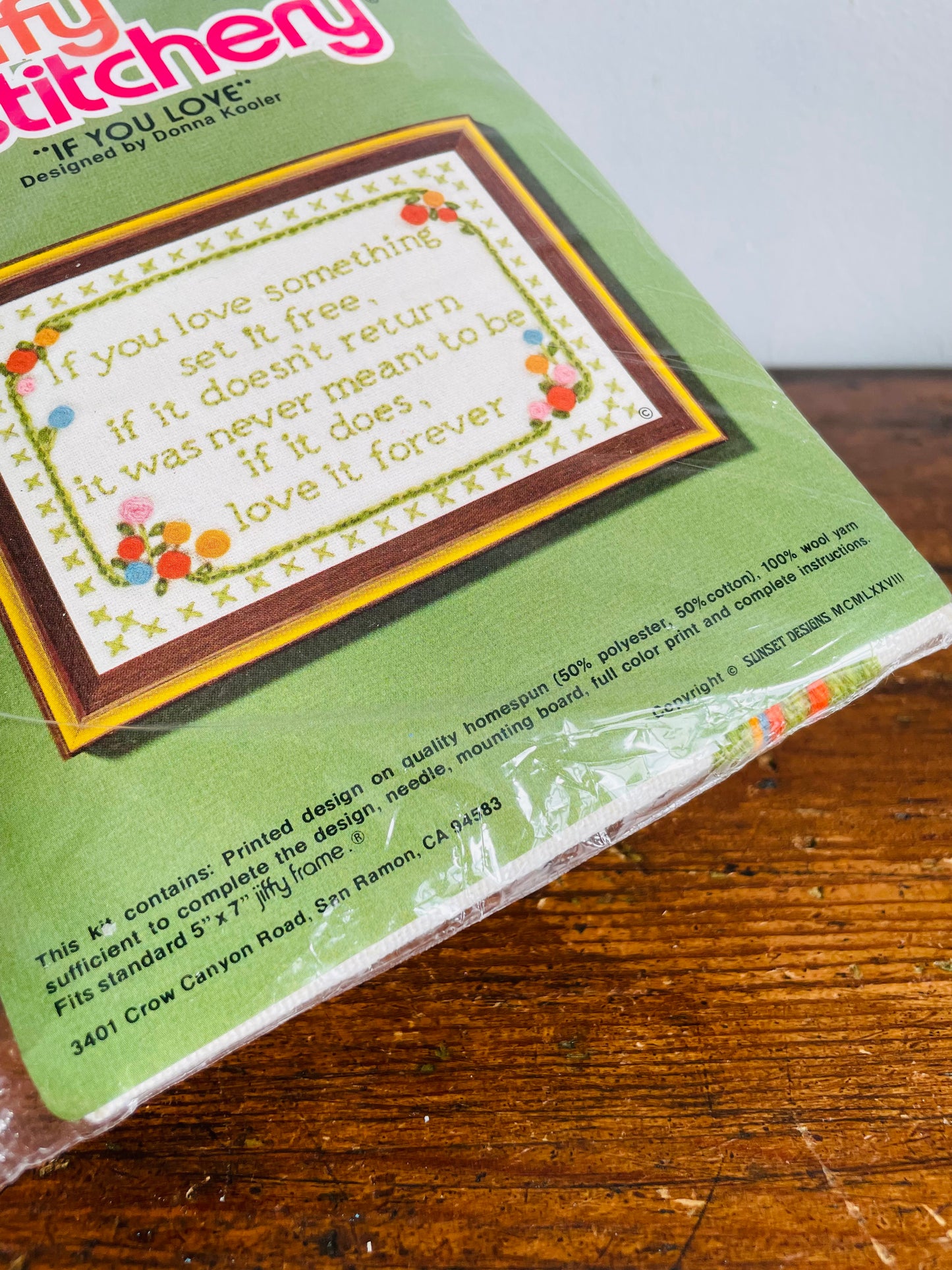 Vintage Brand New Jiffy Stitchery Sunset Designs No.639 "If You Love" Designed by Donna Kooler Needlepoint Embroidery Kit - Fits 5" x 7" Frame