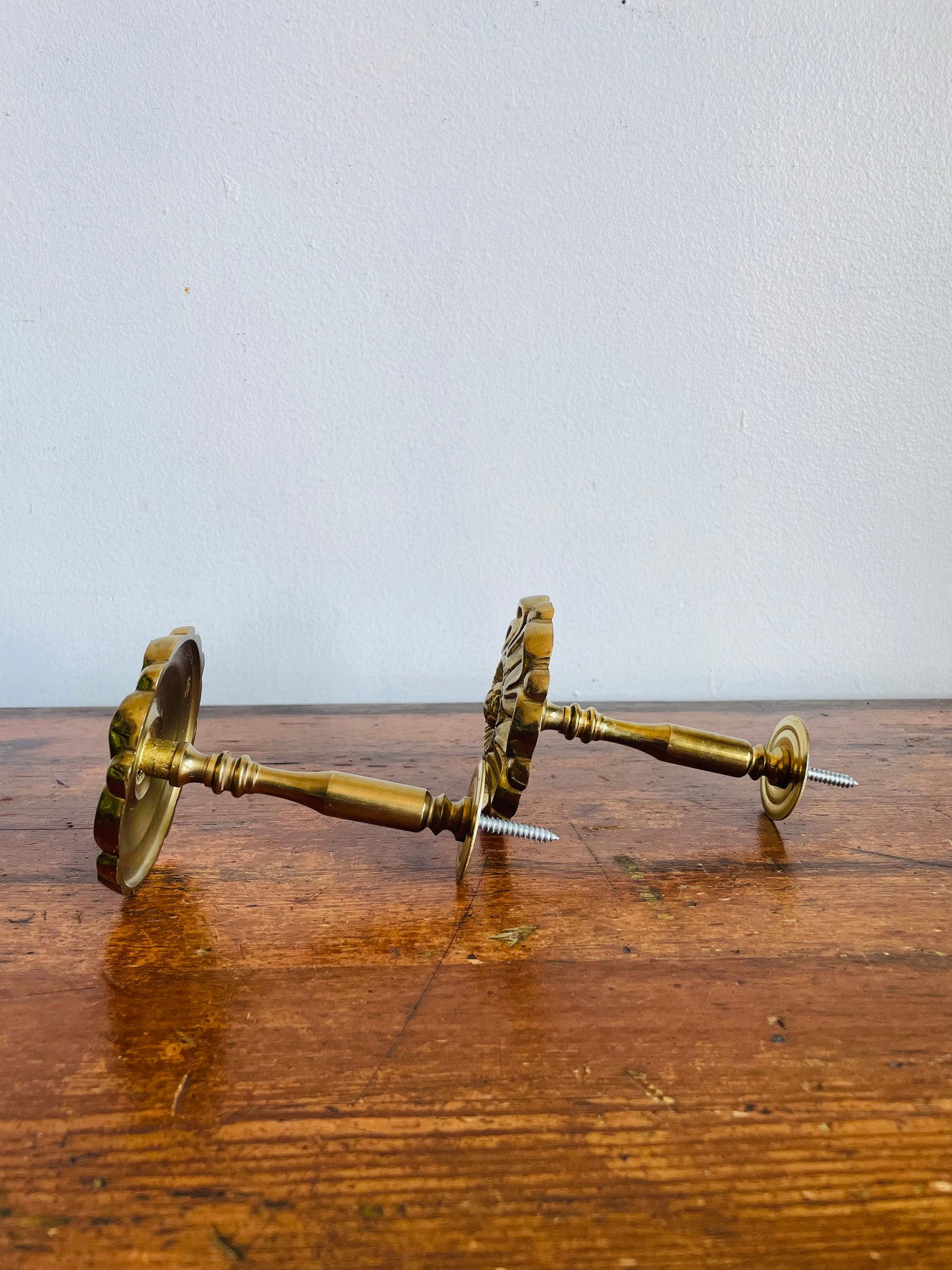 Vintage Pair of Ornate Brass Floral Curtain Tiebacks / Holdbacks or Wall Hook Decor - Set of 2