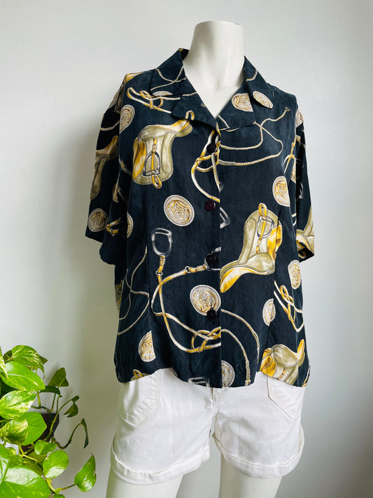 Buttery Soft Button-Up Shirt with Equestrian Design - Galleria Brand - Made in Canada with Imported European Fabric