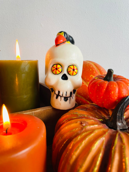 Brand New Vintage Halloween Candle - Skull with Bird on Head