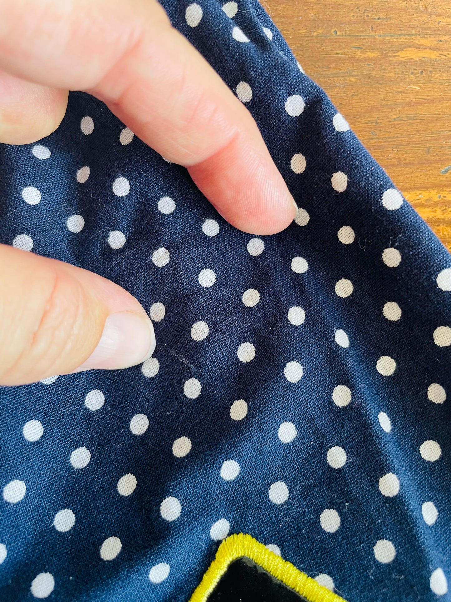 Rare Edition Brand 100% Cotton Navy Polka Dot Dress with ABC School Patches - Size 24 Months