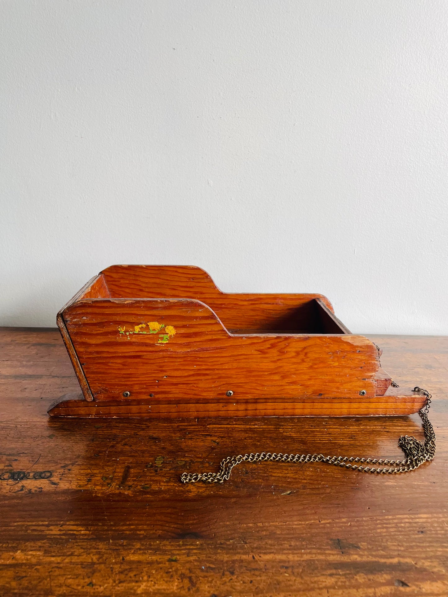 Adorable Doll Sized Wooden Sleigh with Brass Chain Rope - Makes a Great Centrepiece, Ornament Holder, Etc.!