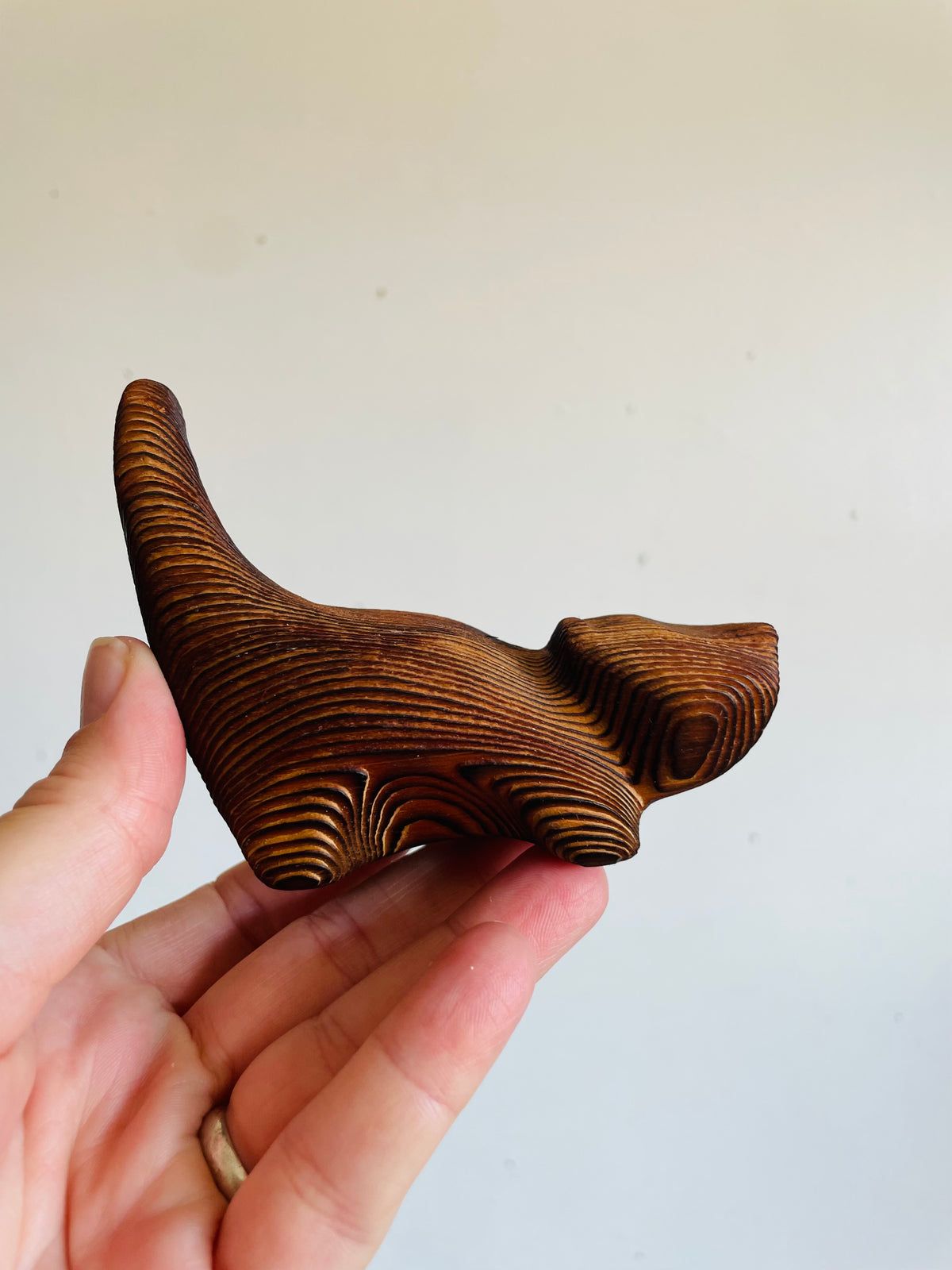 Vintage Canadian Folk Art Carved Cedar Wood Cat Figurine