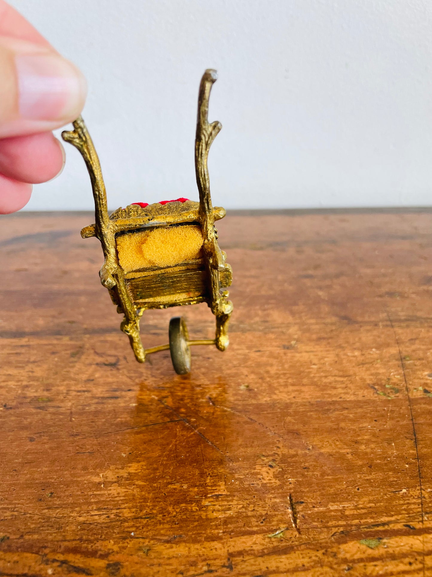Vintage Miniature Brass Wheelbarrow Pin Cushion
