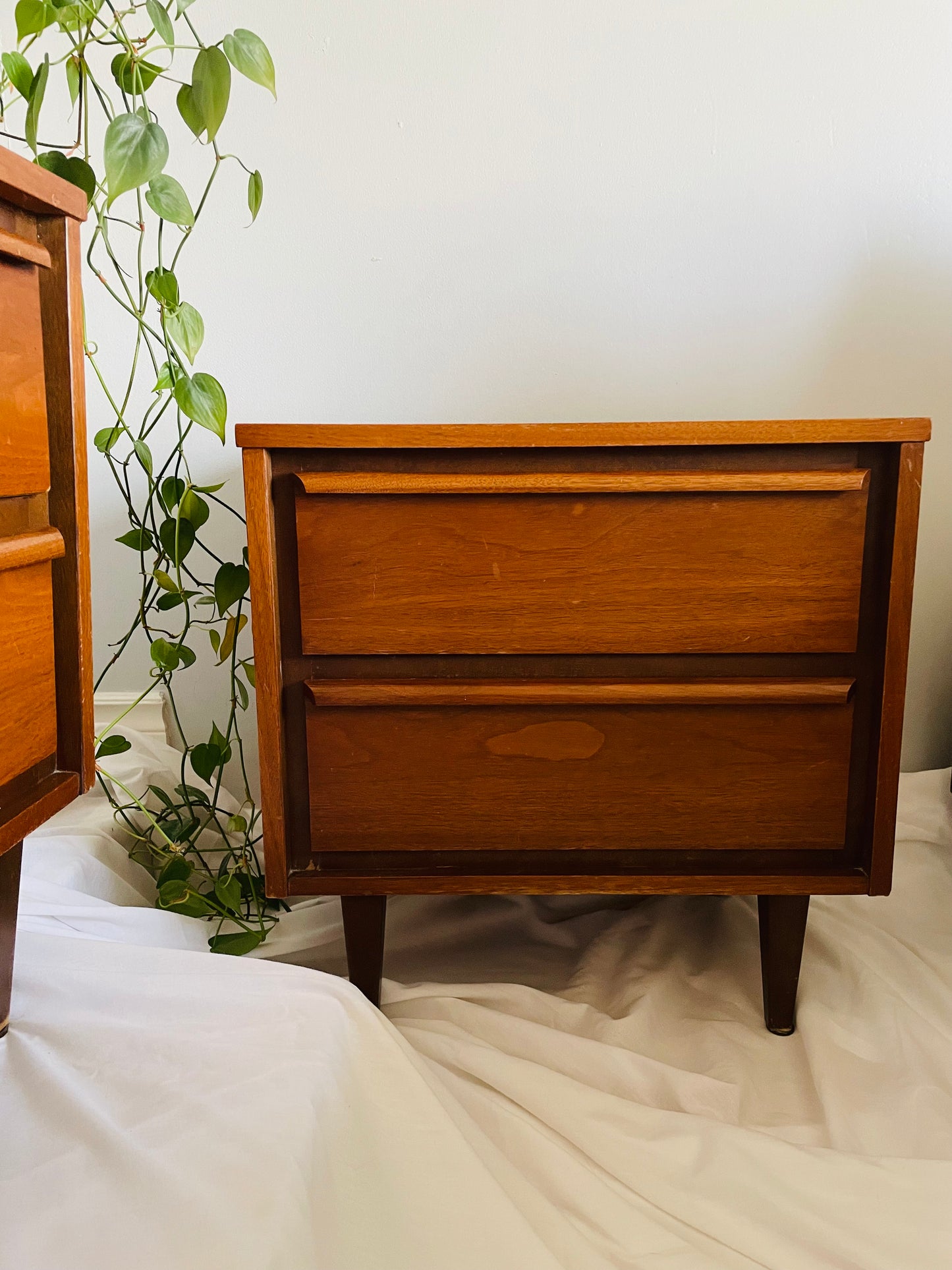 Mid-Century Modern Walnut Wood Nightstand Tables - Set of 2 - Stamped September 1966 - PICK-UP ONLY