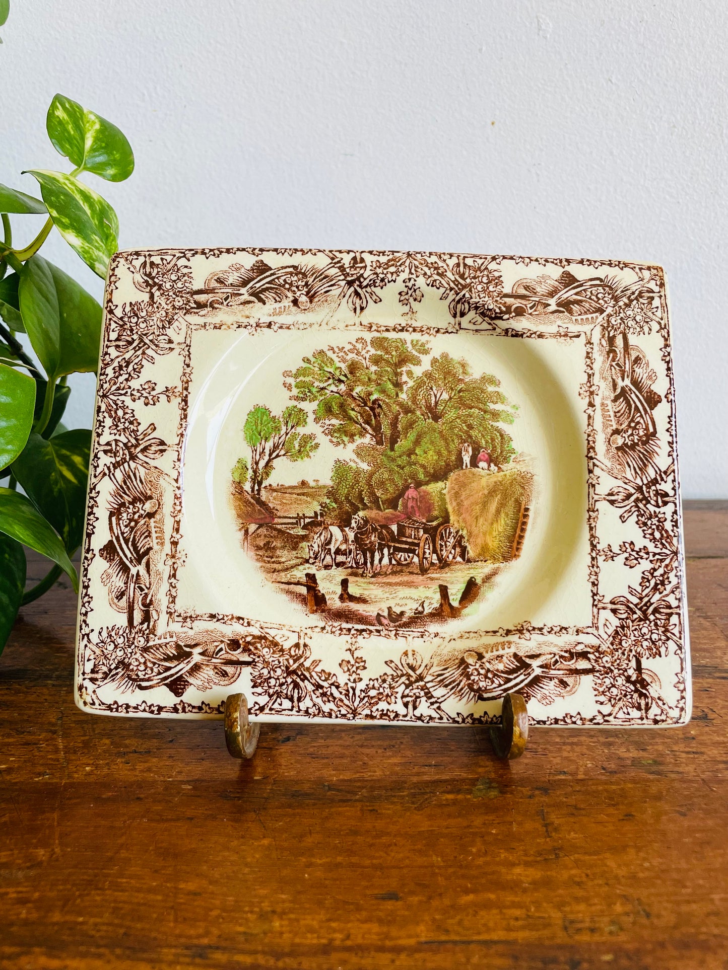 Vintage Royal Staffordshire Pottery A.J. Wilkinson Ltd. Rural Scenes Trinket Dish Plate - The Biarritz - Made in Great Britain