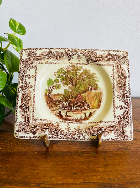 Vintage Royal Staffordshire Pottery A.J. Wilkinson Ltd. Rural Scenes Trinket Dish Plate - The Biarritz - Made in Great Britain