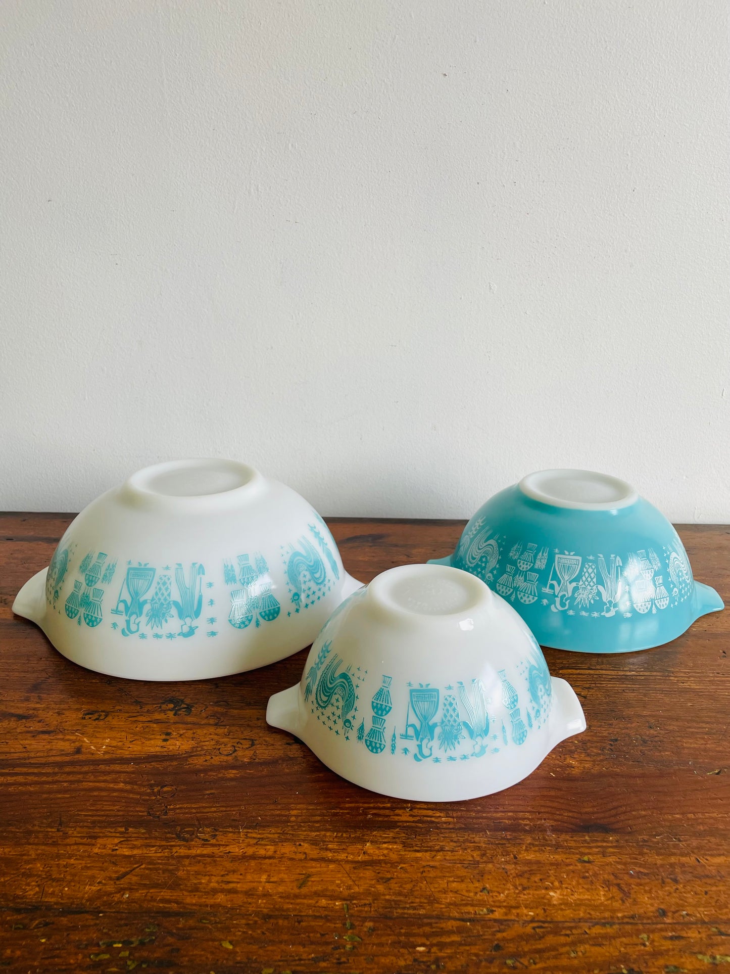 Pyrex 441, 442 & 443 Cinderella Nesting Bowls - Amish Butterprint Turquoise Pattern - Set of 3 Mixing Bowls