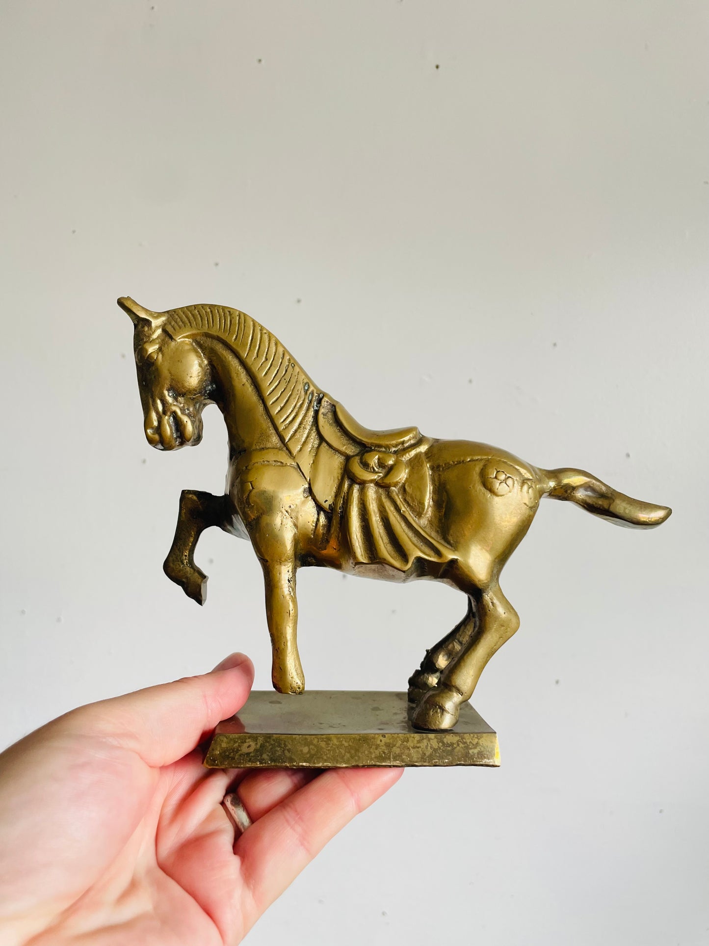 Vintage Solid Brass Horse Statue Equestrian Figurine