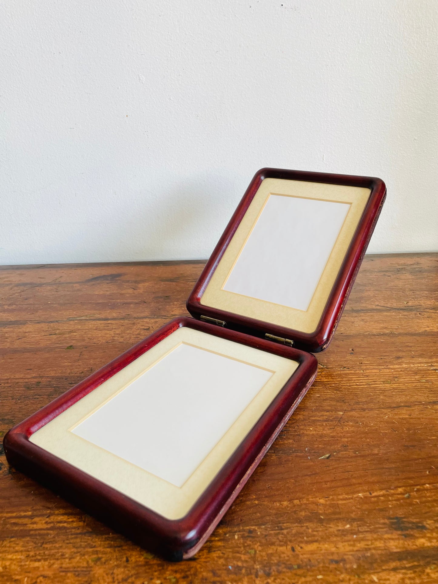 Vintage Hinged Wood Folding Double Picture Frame