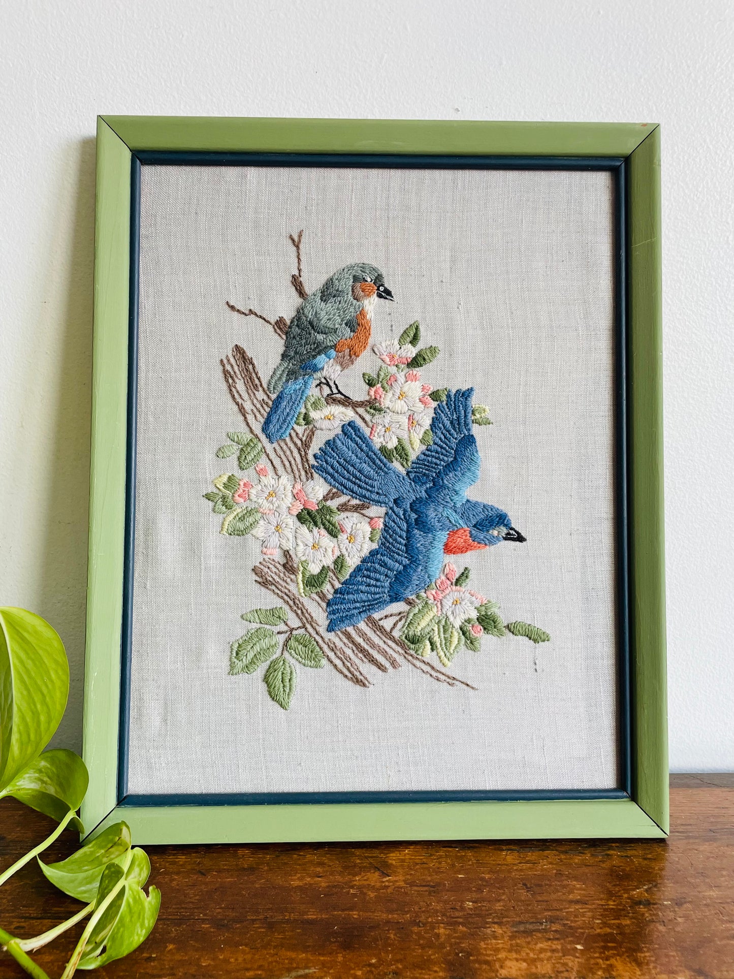 Blue Birds & Flower Blossoms Embroidery Picture