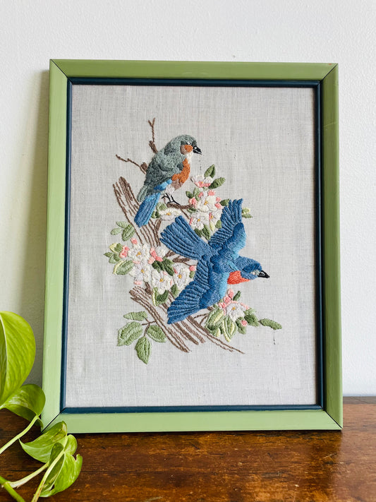 Blue Birds & Flower Blossoms Embroidery Picture