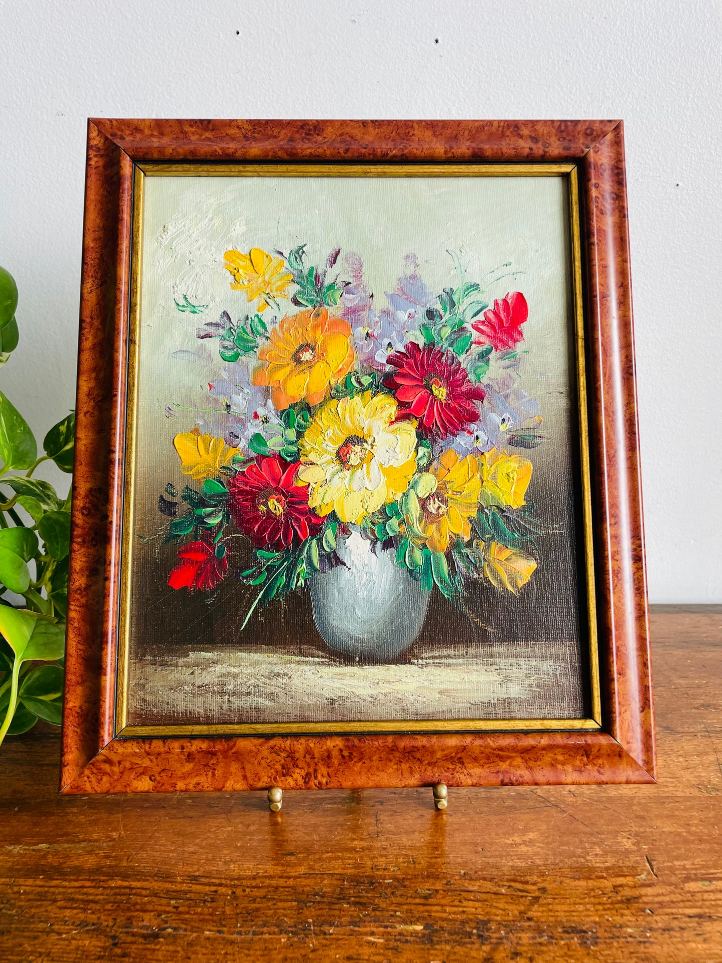 Vintage Original Art Floral Still Life Painting Picture of Flowers in Vase