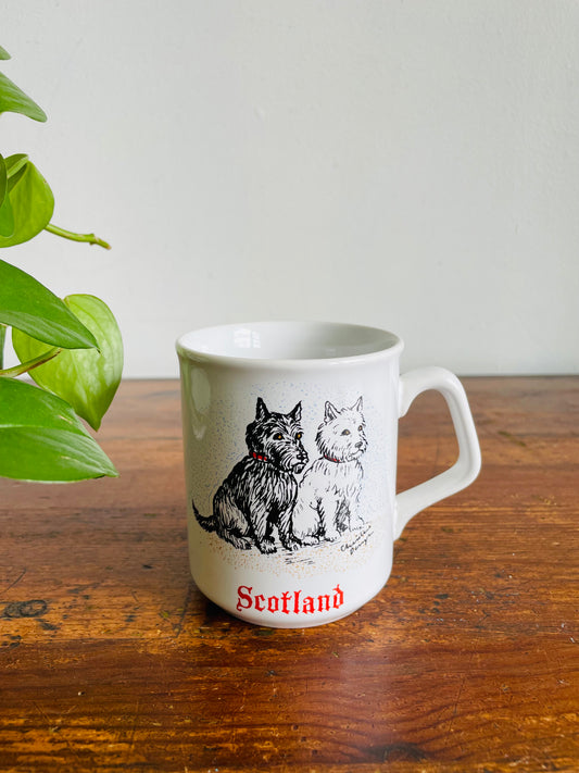 White Scotland Mug with Scottish Terrier Dogs - Tams Made in England