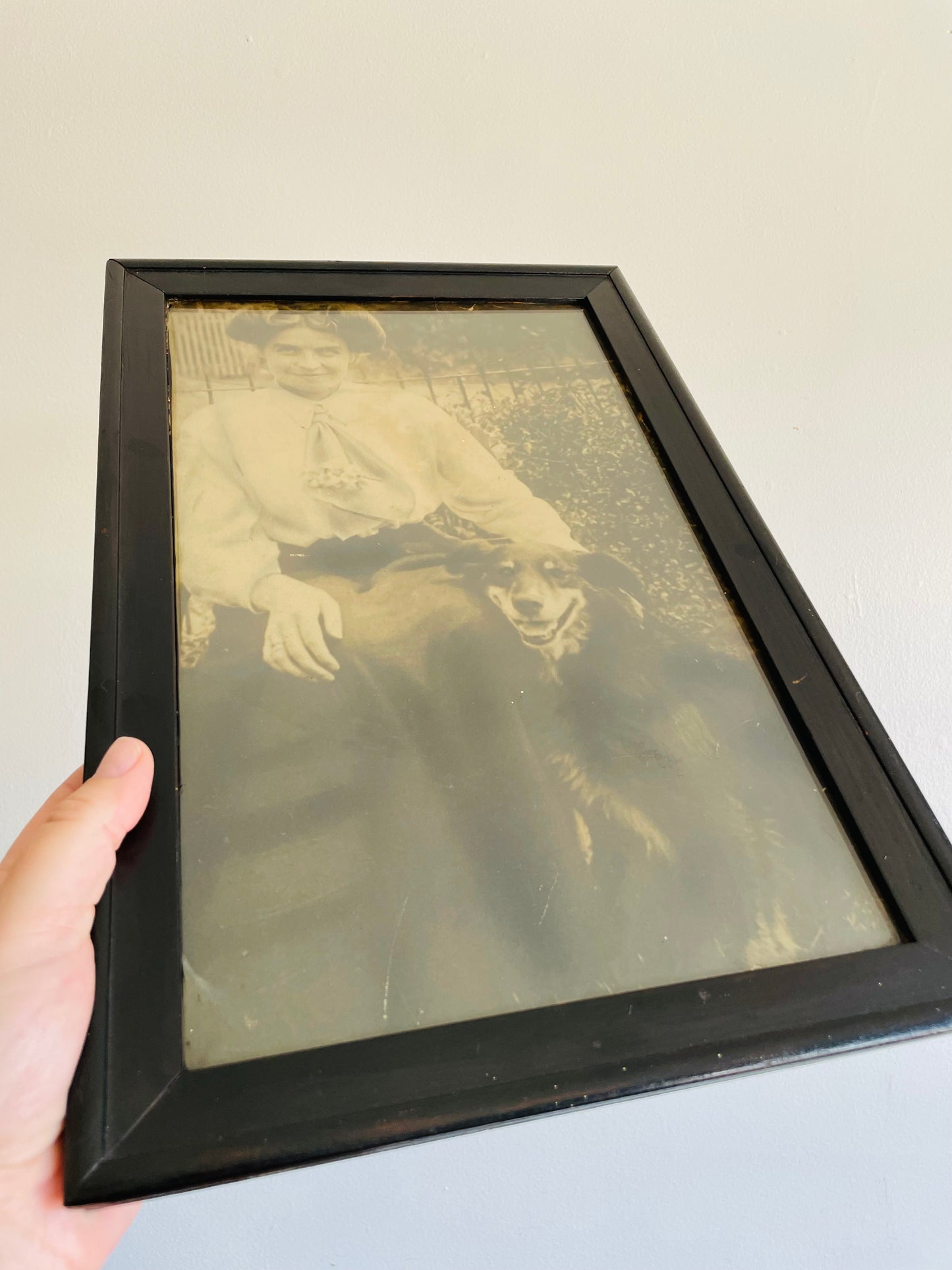 Antique Framed Sepia Photograph Picture of a Woman & Her Dog - Late 1800s / Early 1900s