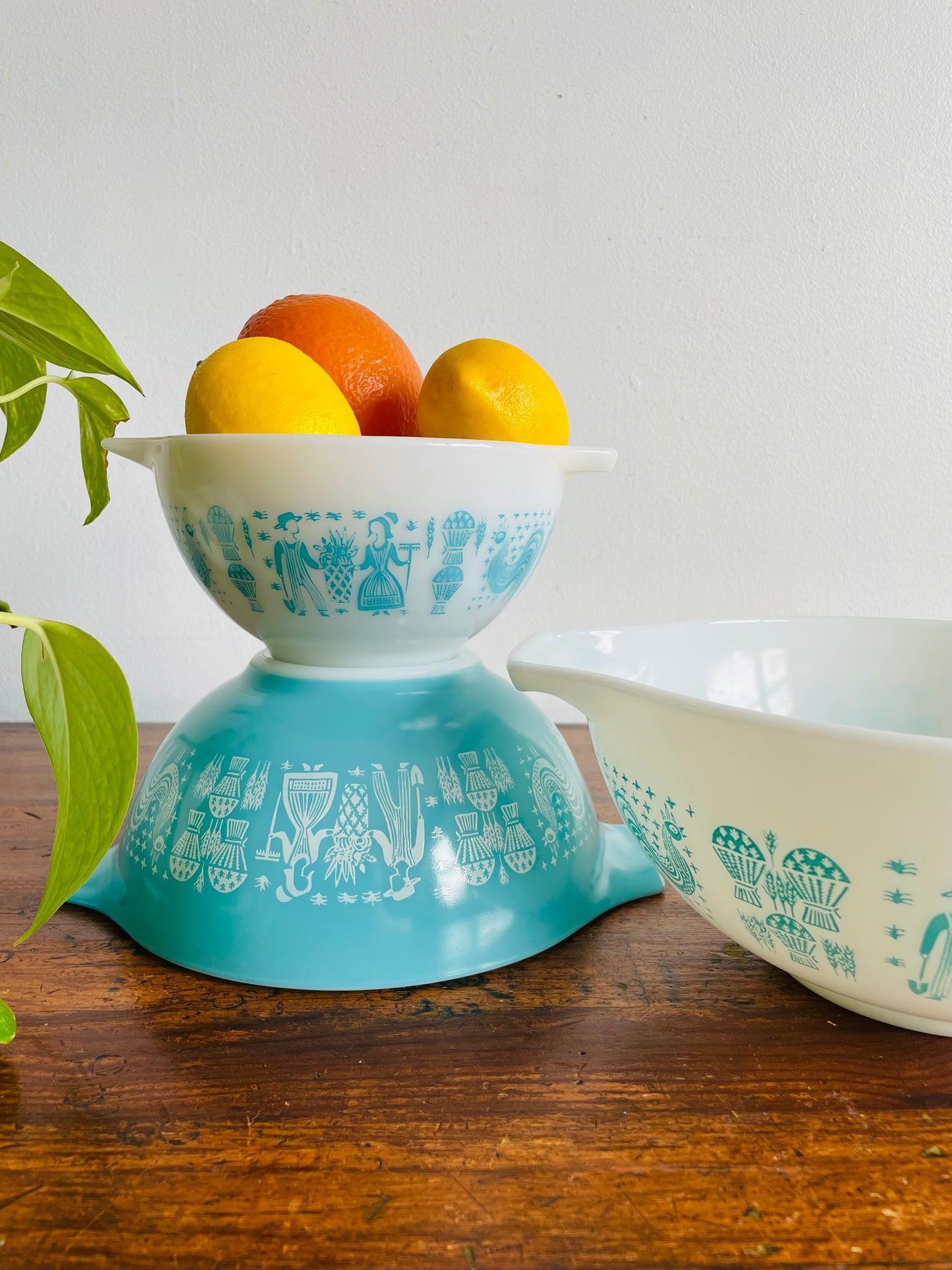 Pyrex 441, 442 & 443 Cinderella Nesting Bowls - Amish Butterprint Turquoise Pattern - Set of 3 Mixing Bowls