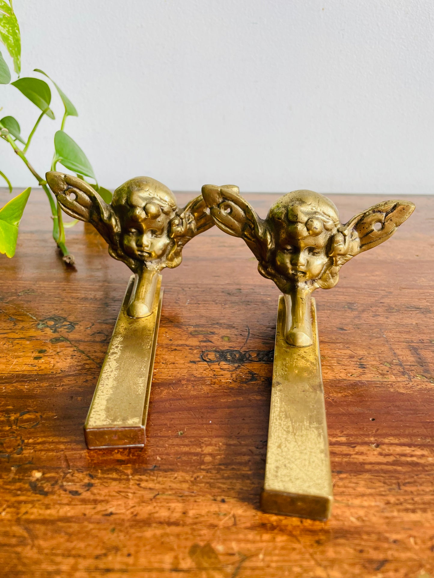 Vintage Solid Brass Cherub Angel Hook Hangers or Brackets - Great Project or DIY Piece - Set of 2 Hardware Pieces - Would be Great Stocking Hangers!