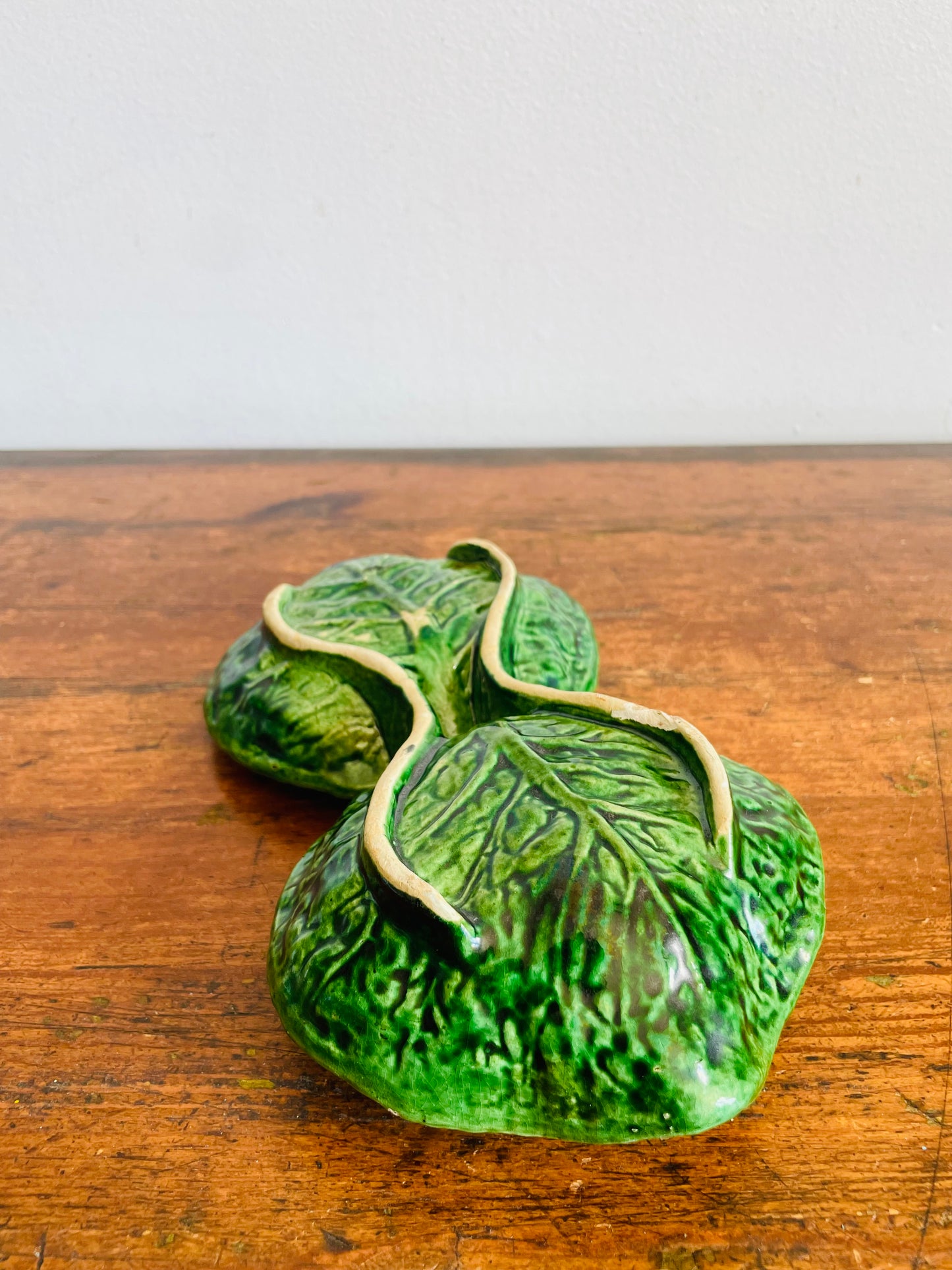 Vintage Cabbageware Cabbage Leaf Divided Double Bowl Dish - Trinkets, Jewellery, Serving, Etc.