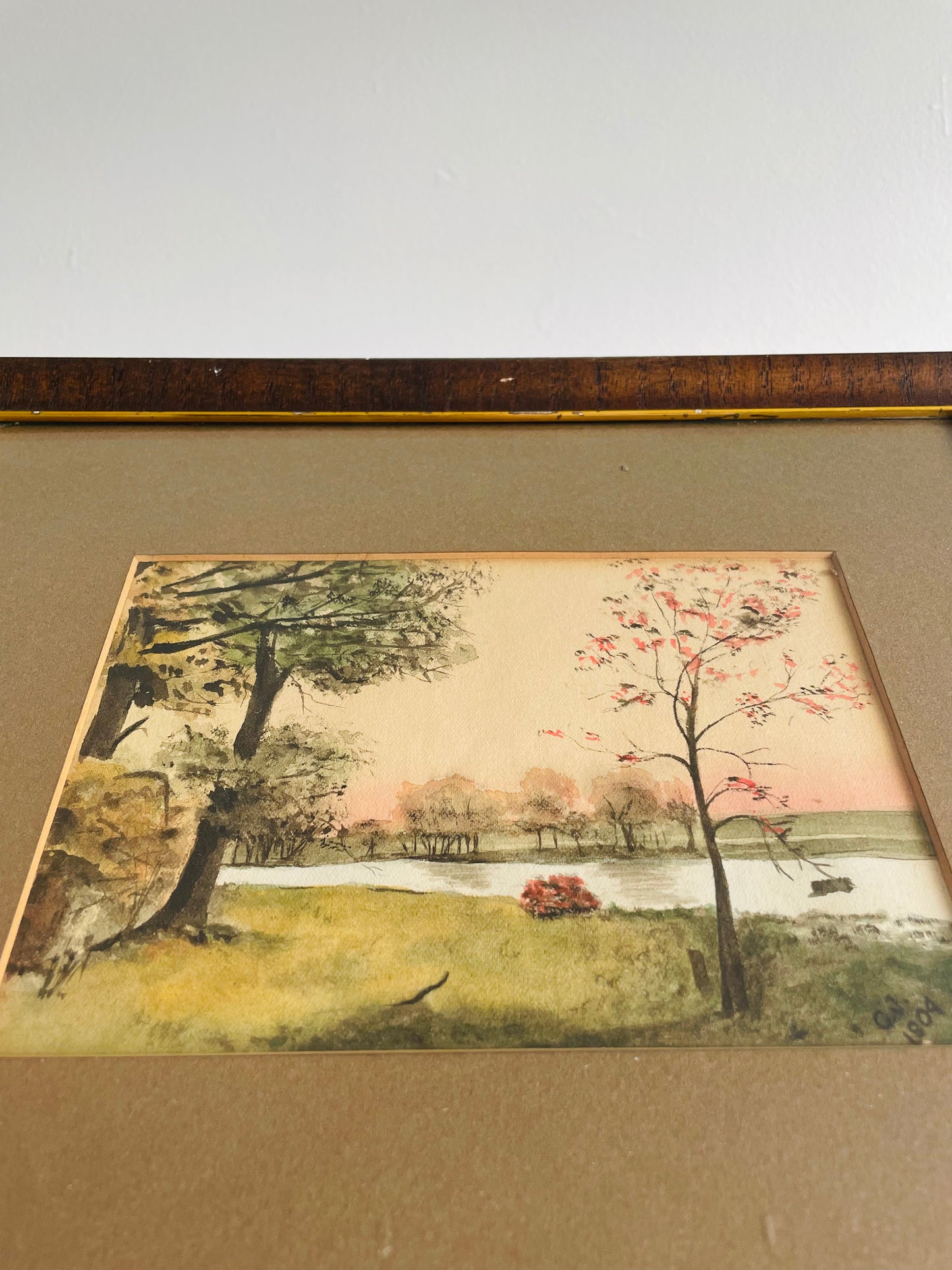 Antique Original Art Watercolour Painting of Forest Along River - Signed & Painted in 1904 - 119 Years Old!