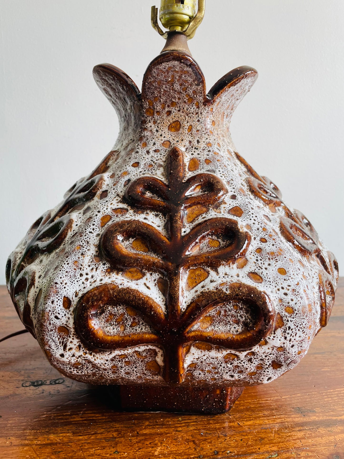 Mid-Century Fat Lava Glazed Flower Lamp by Quebec Ceramist Maurice Chalvignac