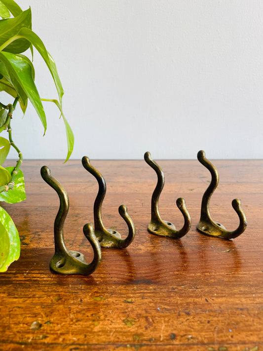 Collection of Brass Double Hook Hangers - Set of 4