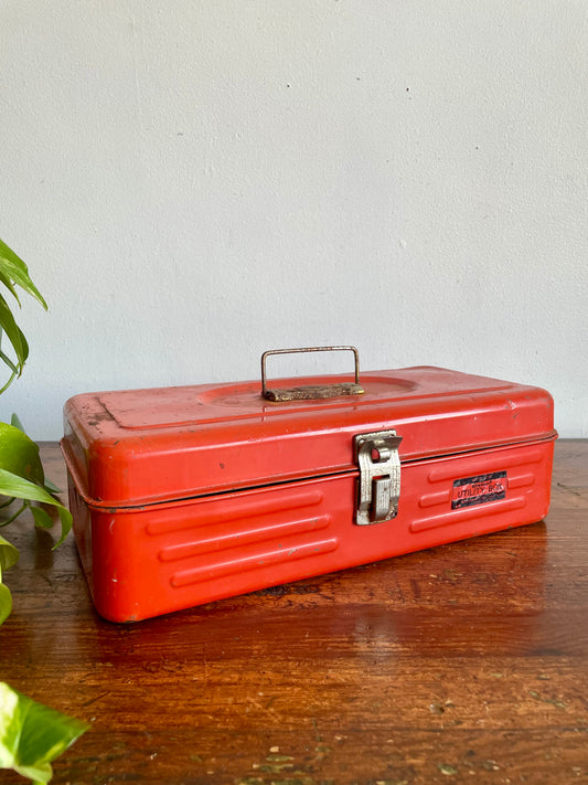 Vintage Orange-Red Metal Union Steel Chest Corp. Utility Tool Box - Model 4013 - Le Roy, NY