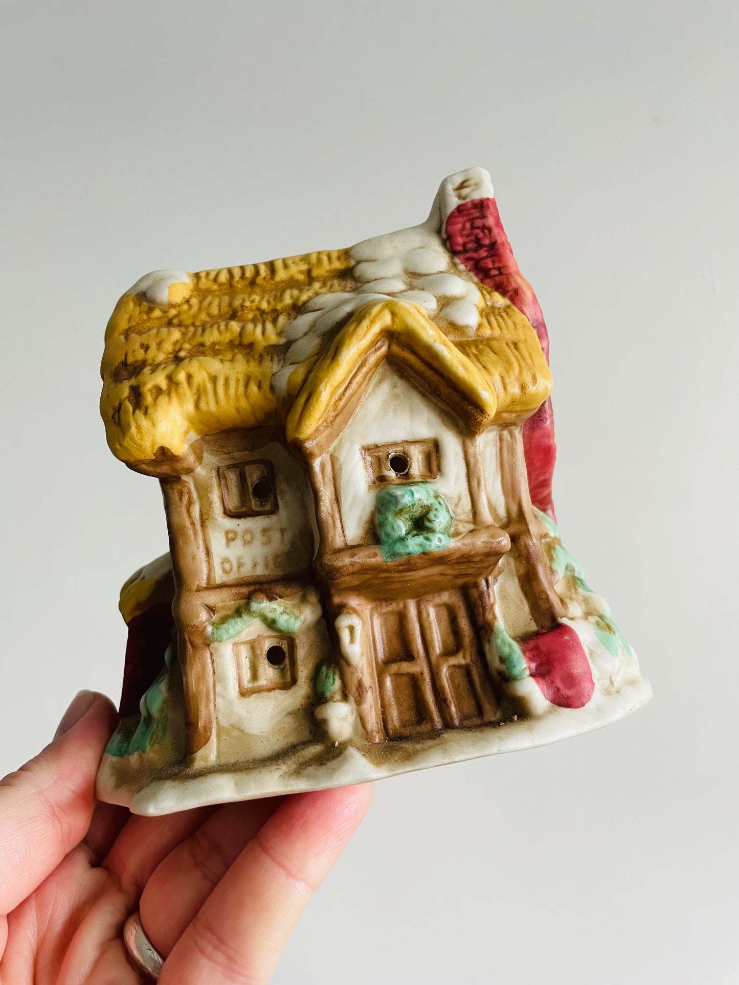 Ceramic Christmas Village Post Office House - Electric Cord & Bulb Can Be Added - Made in Taiwan