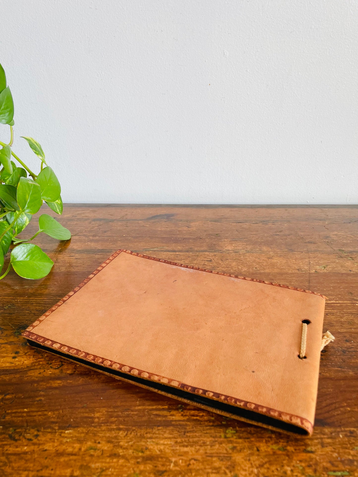 Vintage Leather Photo Album with Unused Black Black Pages Inside - Snapshots - Leaf & Dog Design - Souvenir from Winnipeg, Manitoba