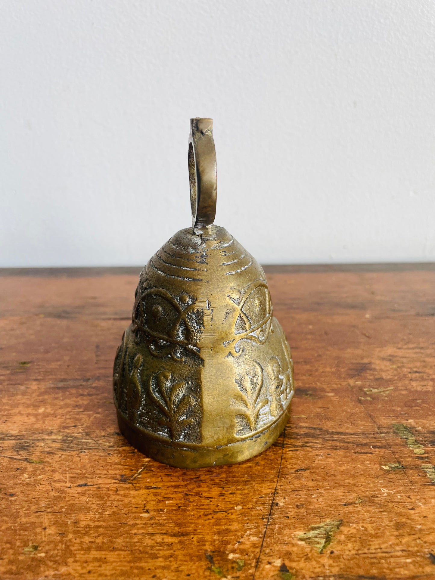 Vintage Heavy & Solid Brass Monastery Sanctuary Bell with Handle & Intricate Embossed Nativity Scene Design