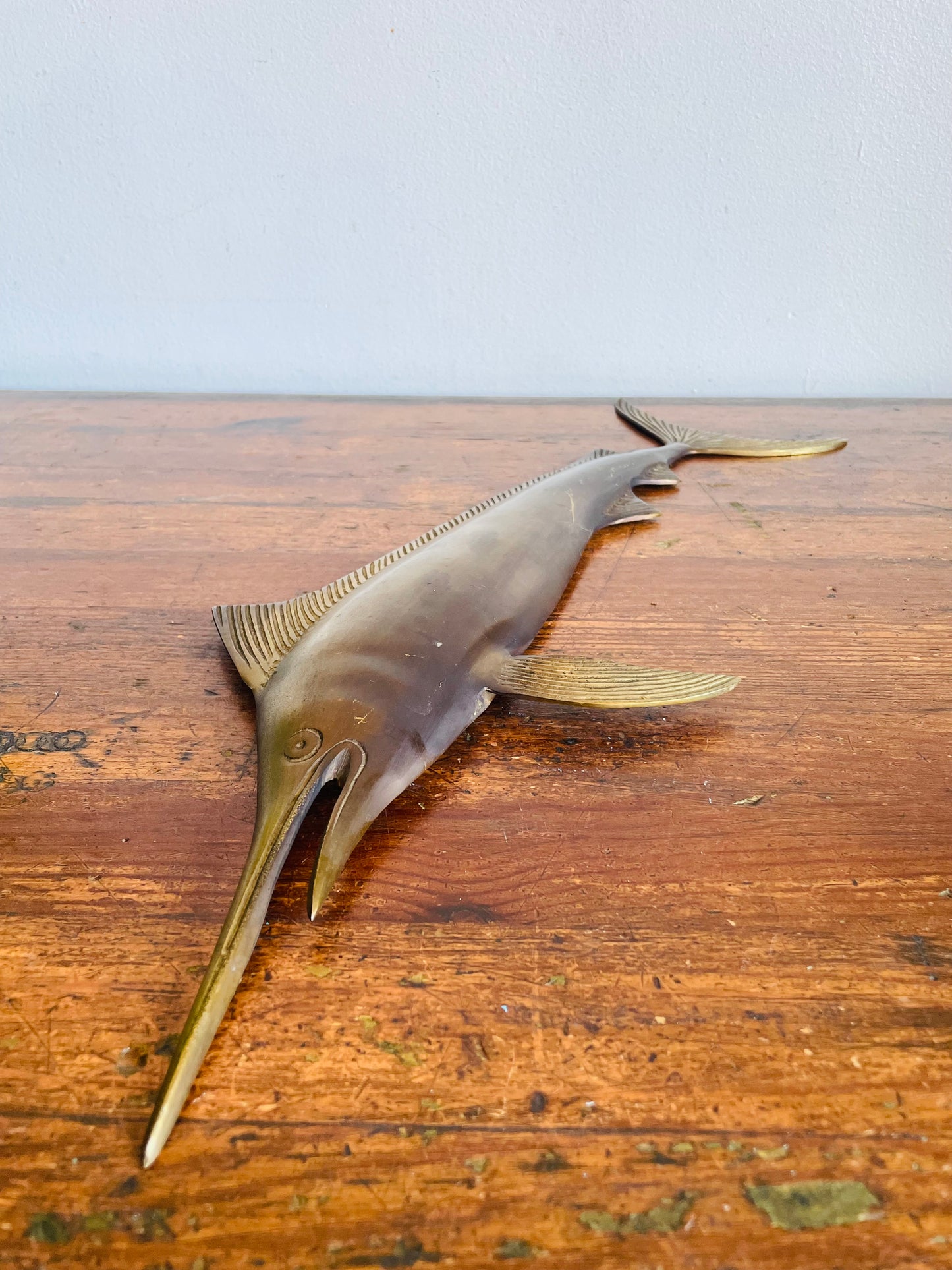 Vintage Solid Brass Swimming Marlin Fish or Swordfish - Wall Hanging Decor