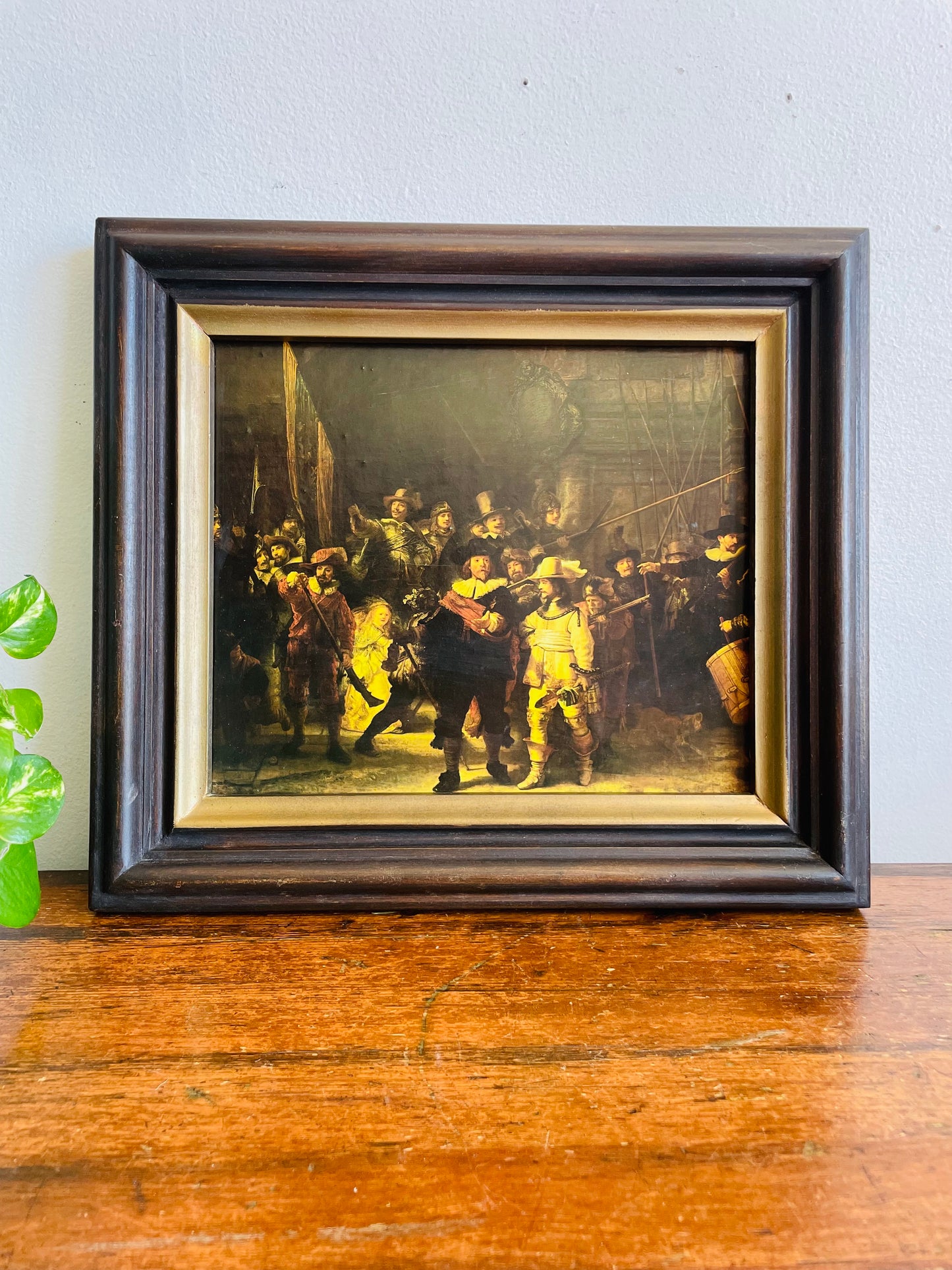 Vintage Framed Reproduction Print Picture - The Night Watch by Dutch Artist Rembrandt van Rijn - Rijksmuseum Amsterdam