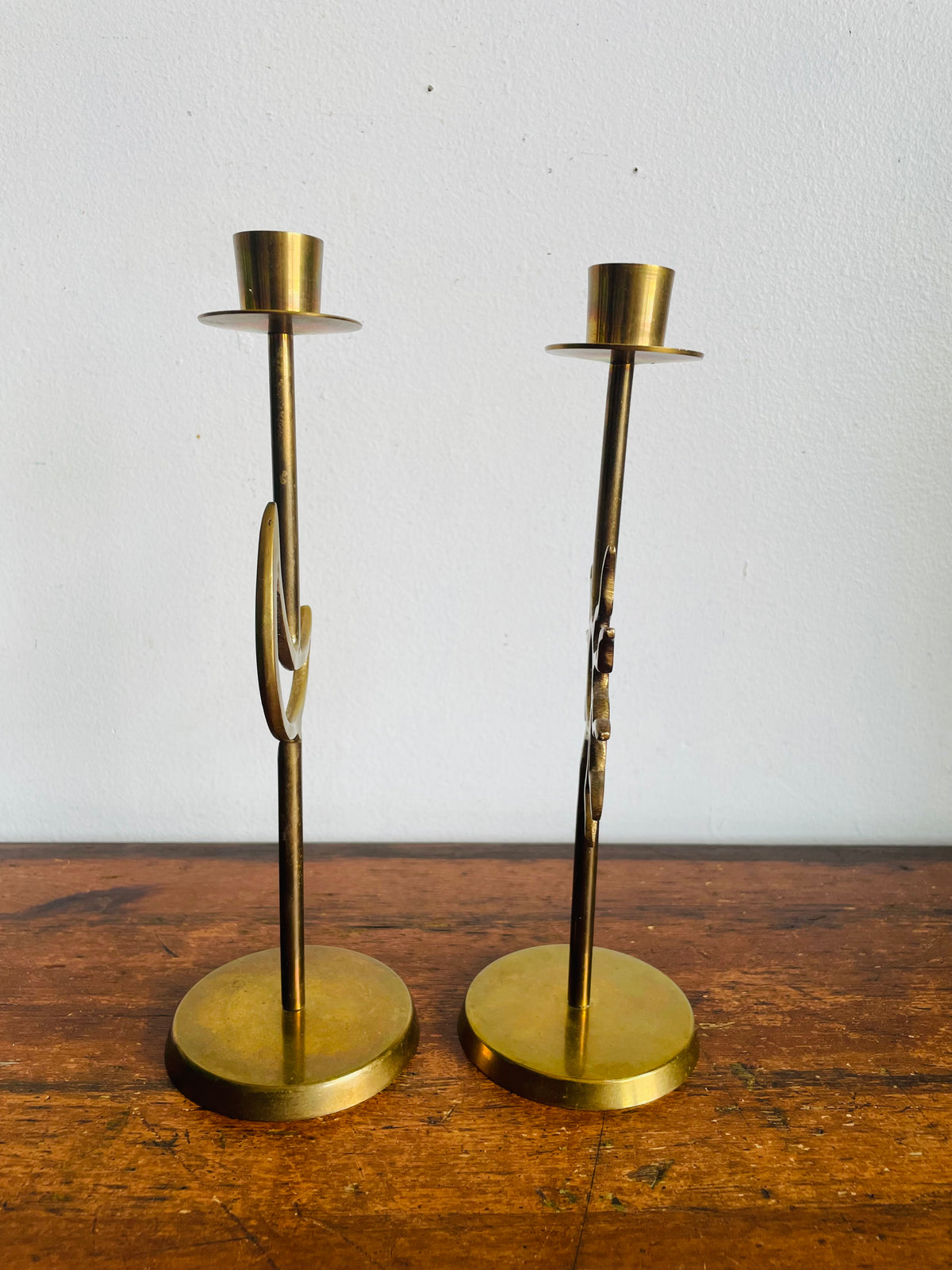 Vintage 90s Tall Brass Celestial Taper Candle Holders - Sun & Crescent Moon - Whimsigoth Decor - Set of 2