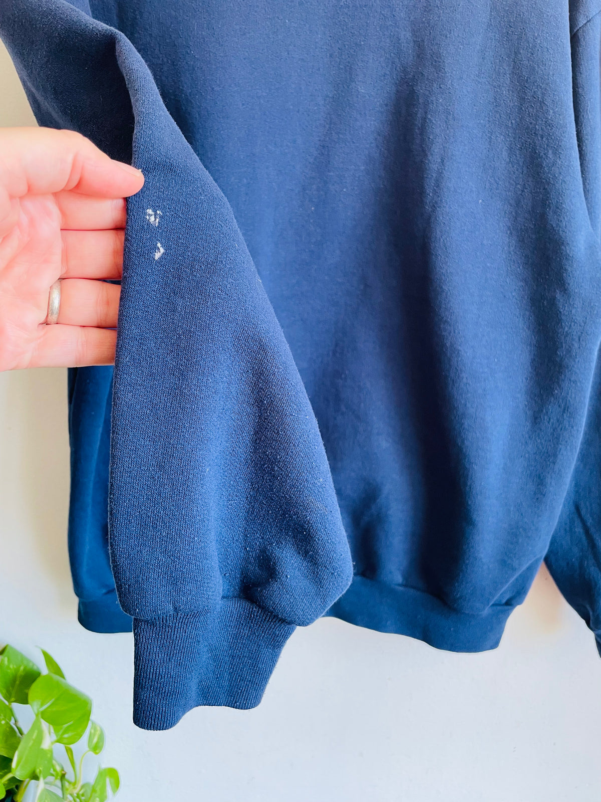Vintage 1990s Girl Guides of Canada Navy Blue Adult Size Large Crewneck Sweatshirt with White Leaf Design - Alfred Sung Uniform Collection - Made in Canada