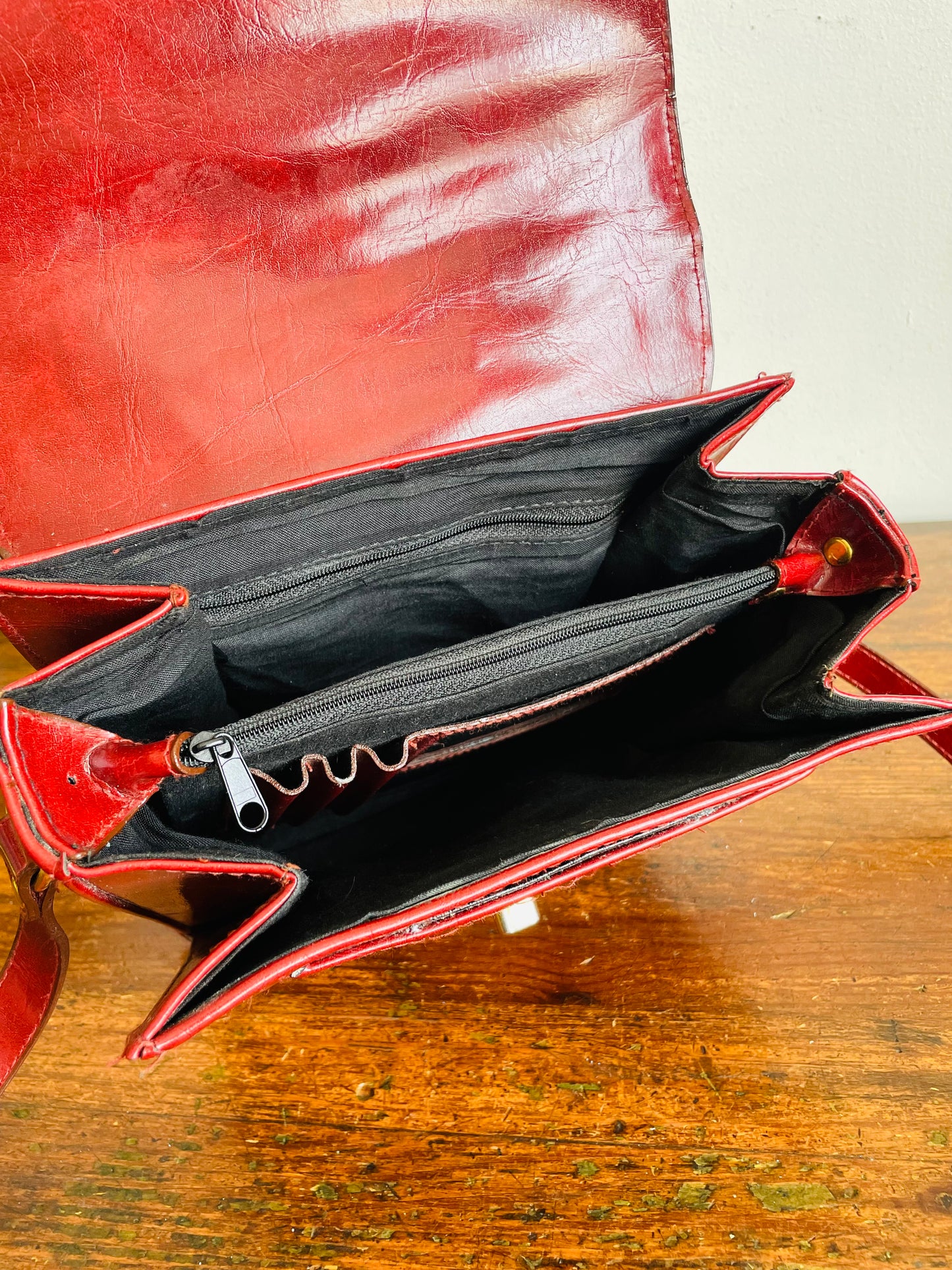 Vintage Marchino Burgundy Colour Crossbody Strap Purse with Brass Gold Hardware