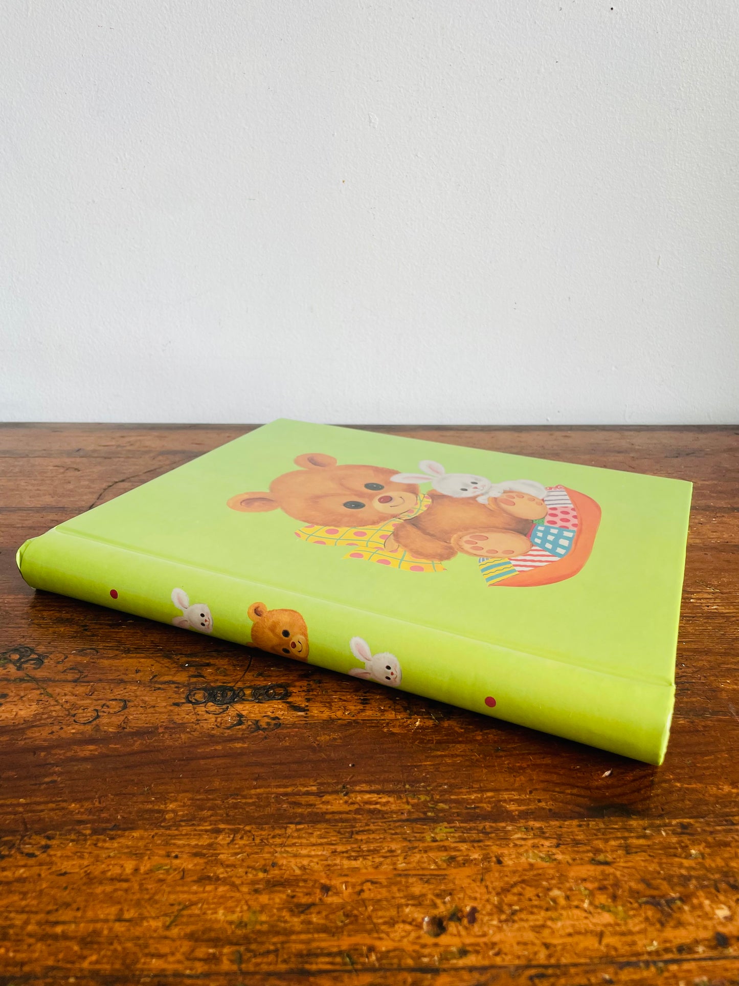 Vintage 1980 Adorable Green 12 Page Photo Album or Scrapbook with Teddy Bear & Bunny Rabbit Design - Made in Canada