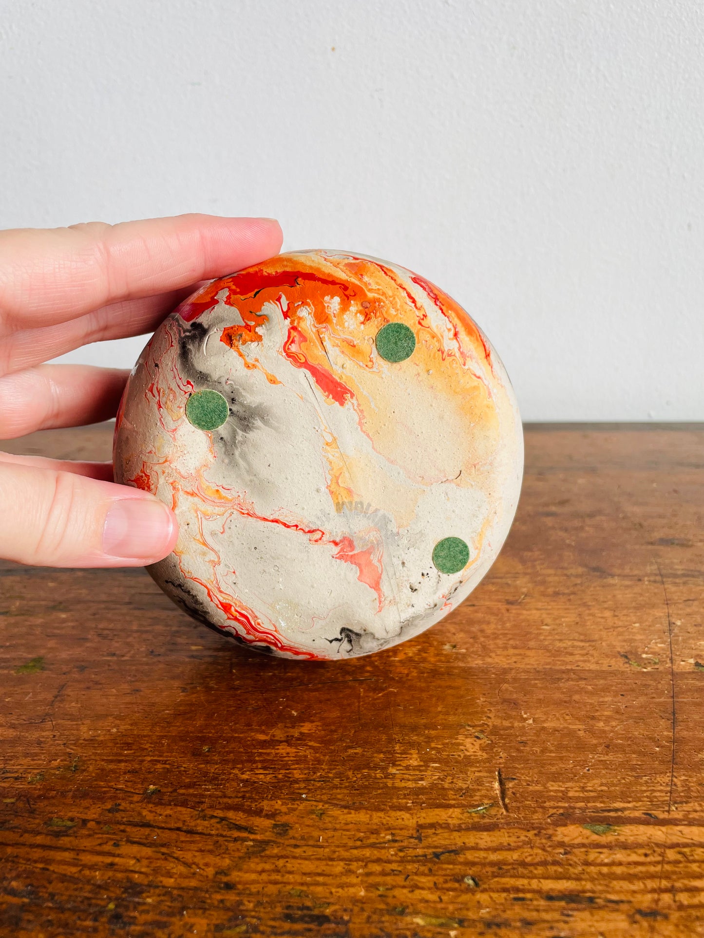 Vintage Nemadji Clay Pottery Vase - Red, Orange & Black Marbled Swirl Pattern - 6.5” Tall