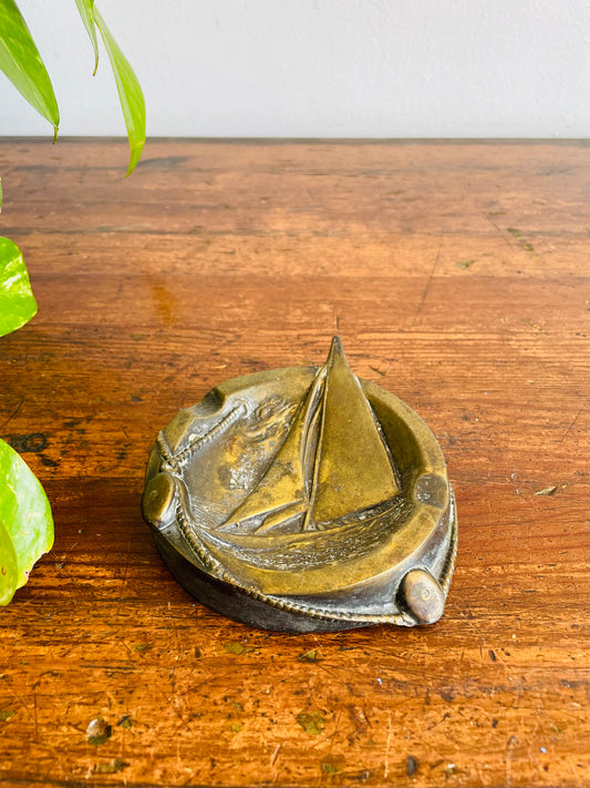 Brass Sailboat Ashtray or Trinket Dish - Nautical Sailor Decor