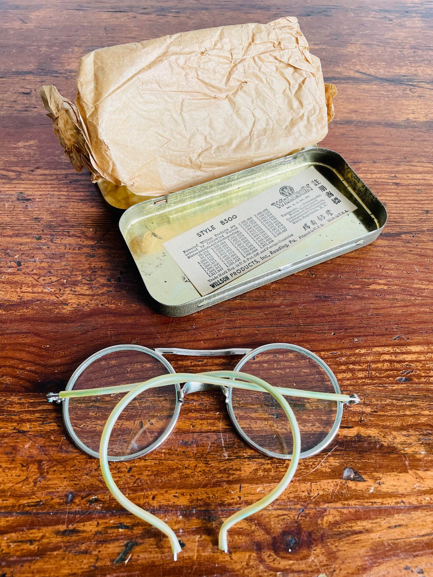 Willson Wire Rimmed Style B500 Safety Googles in Tin Case - Steampunk Biker Aviation Style - Reading Pennsylvania USA