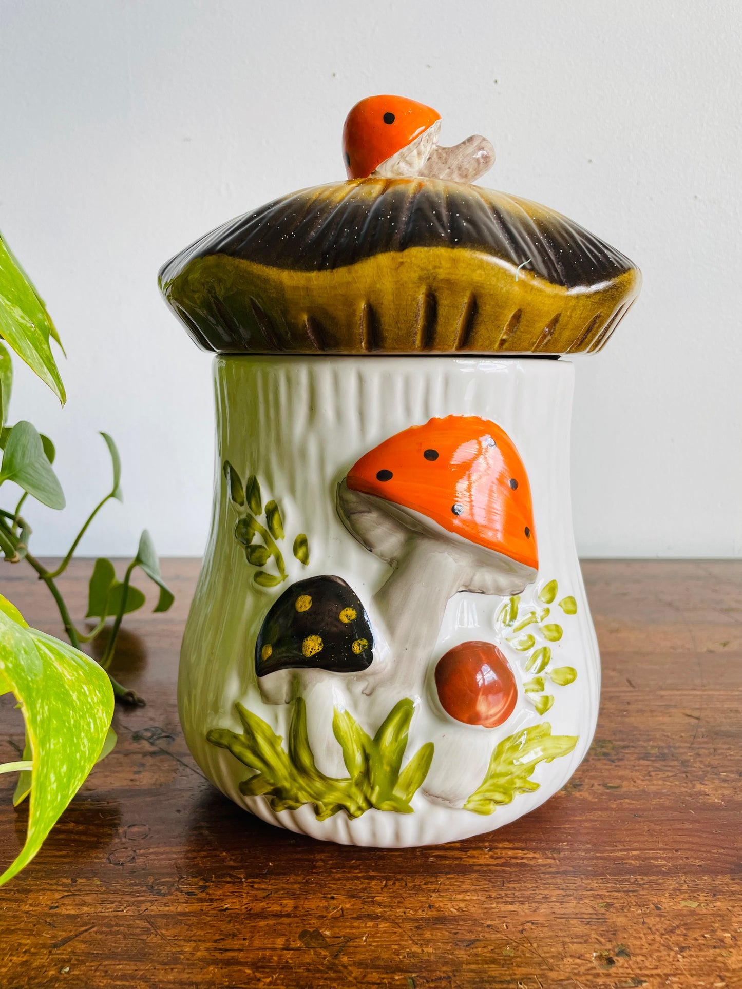 Vintage Large Laurentian Pottery Merry Mushroom Kitchen Canister Jar with Lid #2 - Made in Canada