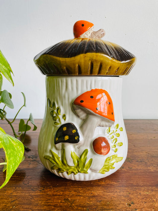 Vintage Large Laurentian Pottery Merry Mushroom Kitchen Canister Jar with Lid #2 - Made in Canada