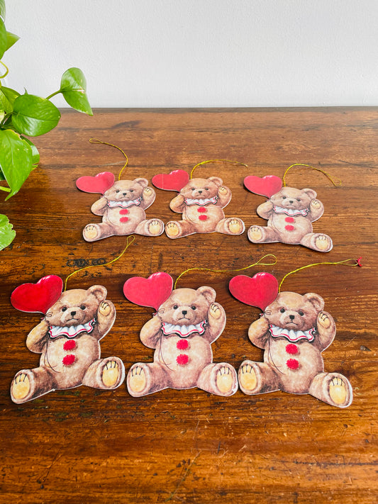 Adorable Cardboard Tags with Teddy Bears Holding Heart Balloons - Made in Taiwan - Set of 6