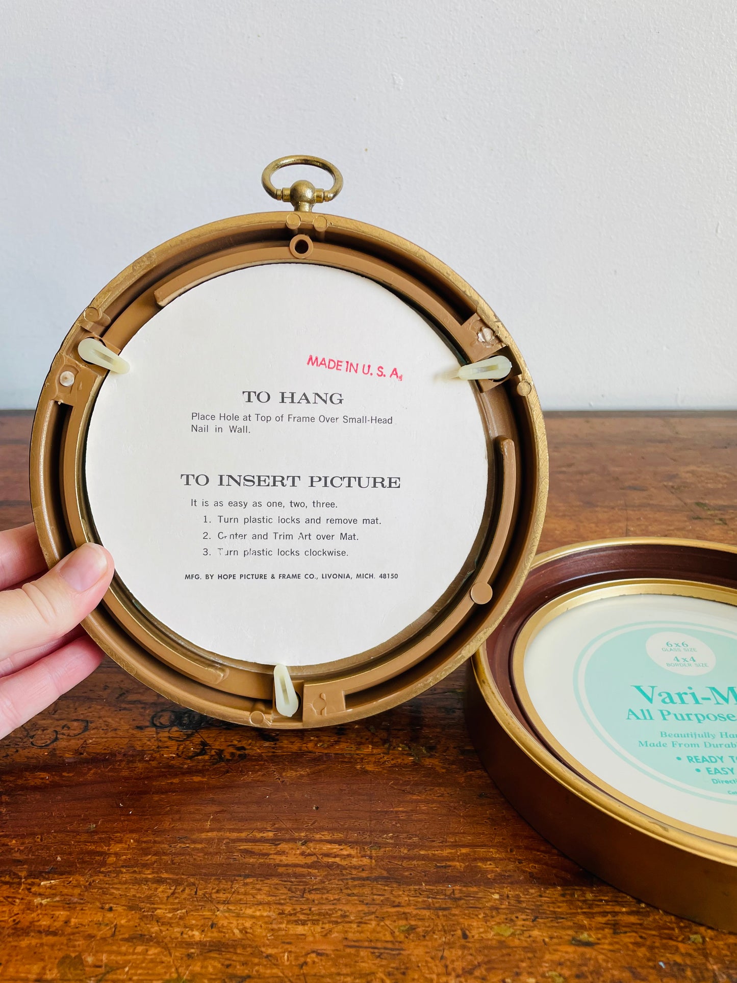 Vintage Round Gold & Brown Vari-Mat All Purpose Picture Frames - Hope Picture & Frame Co. Michigan - Set of 2