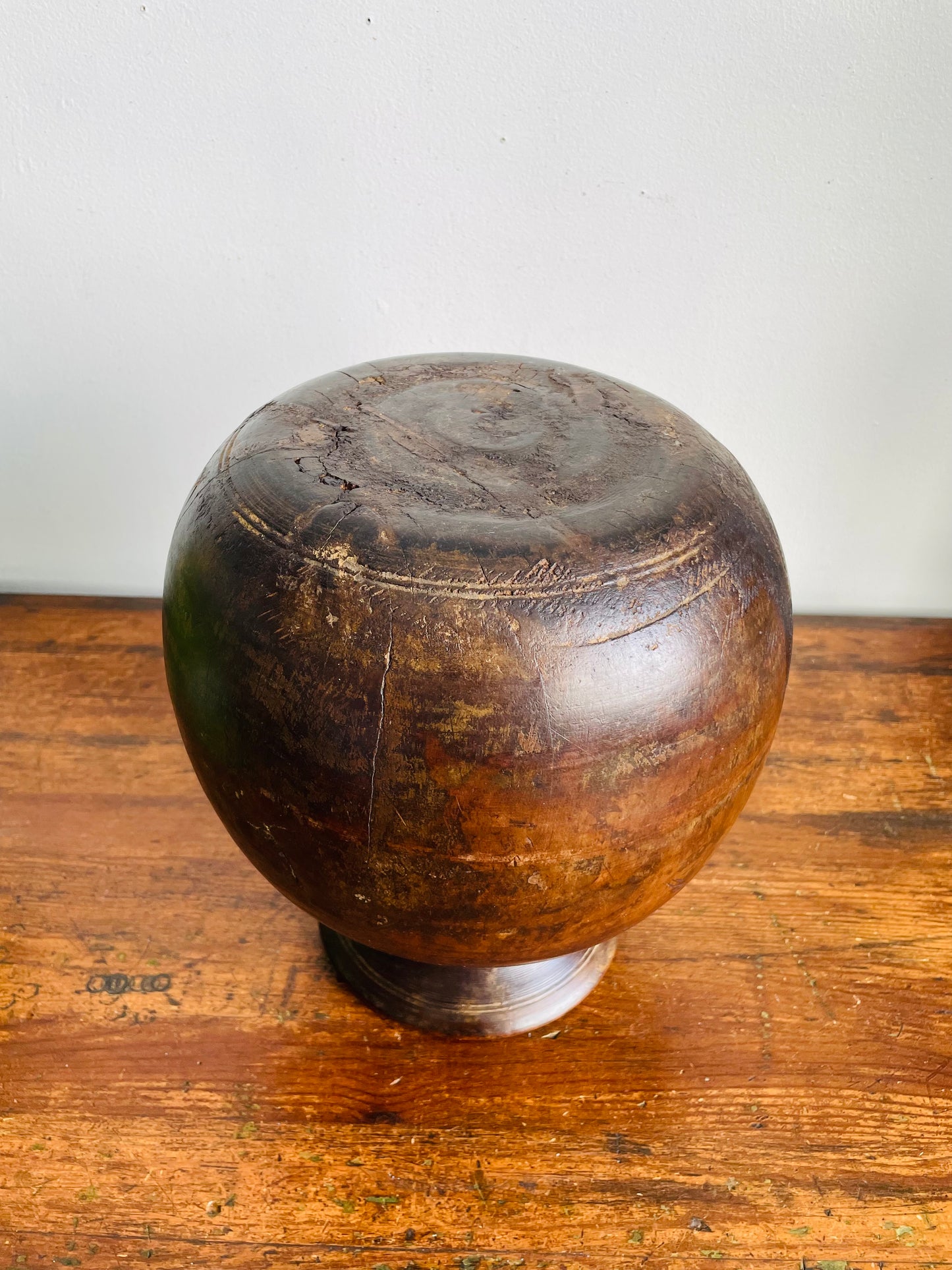 Vintage / Possibly Antique Wood Himachal Pot Vase - Handcrafted & Carved from a Single Piece of Wood - Tribal Northern India - Himachal Pradesh Region - Originally Used to Store Water