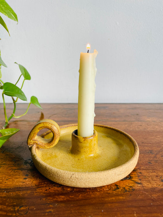 Vintage Studio Art Pottery Chamberstick Candle Holder