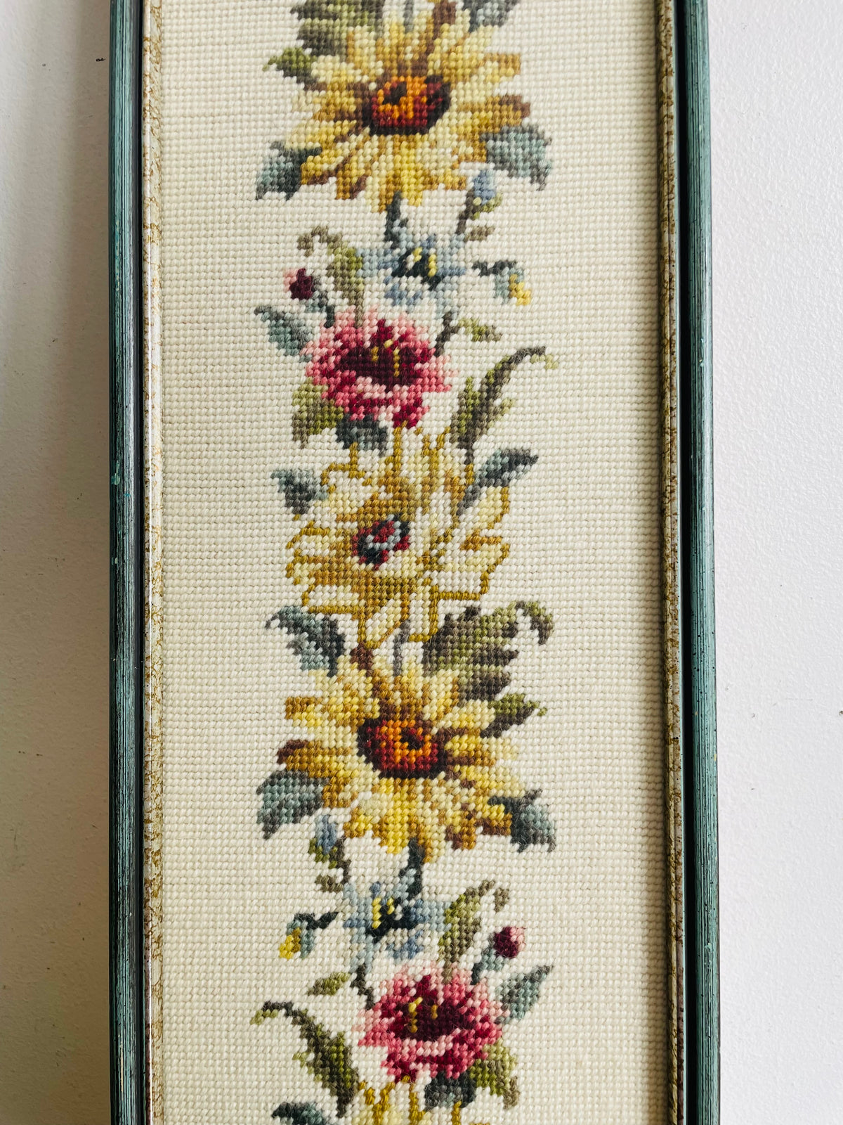 Vintage 2.5 Feet Long Needlepoint Embroidery Picture of Flowers - No Shipping
