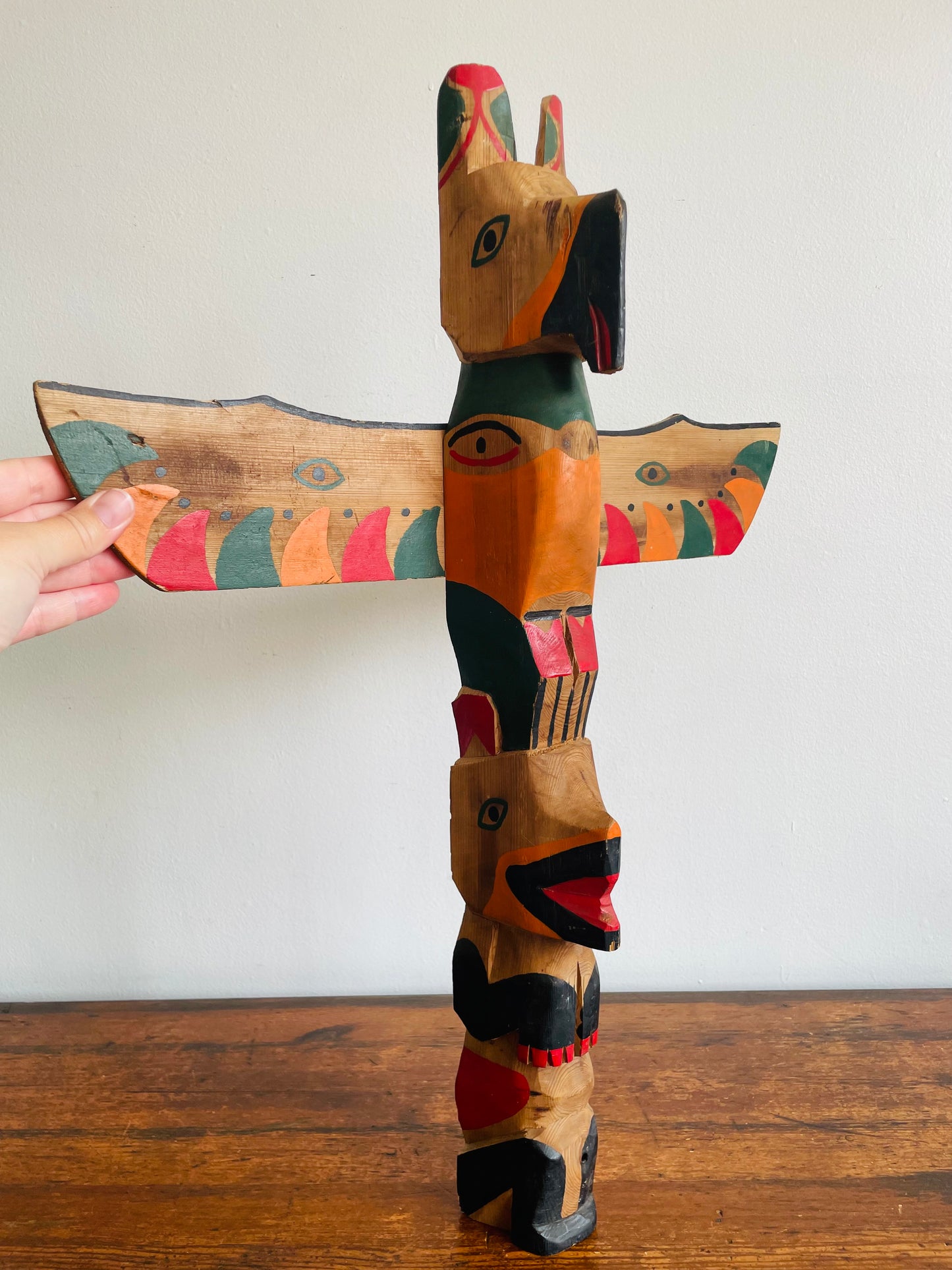 Handmade & Painted Carved Wood Totem Pole