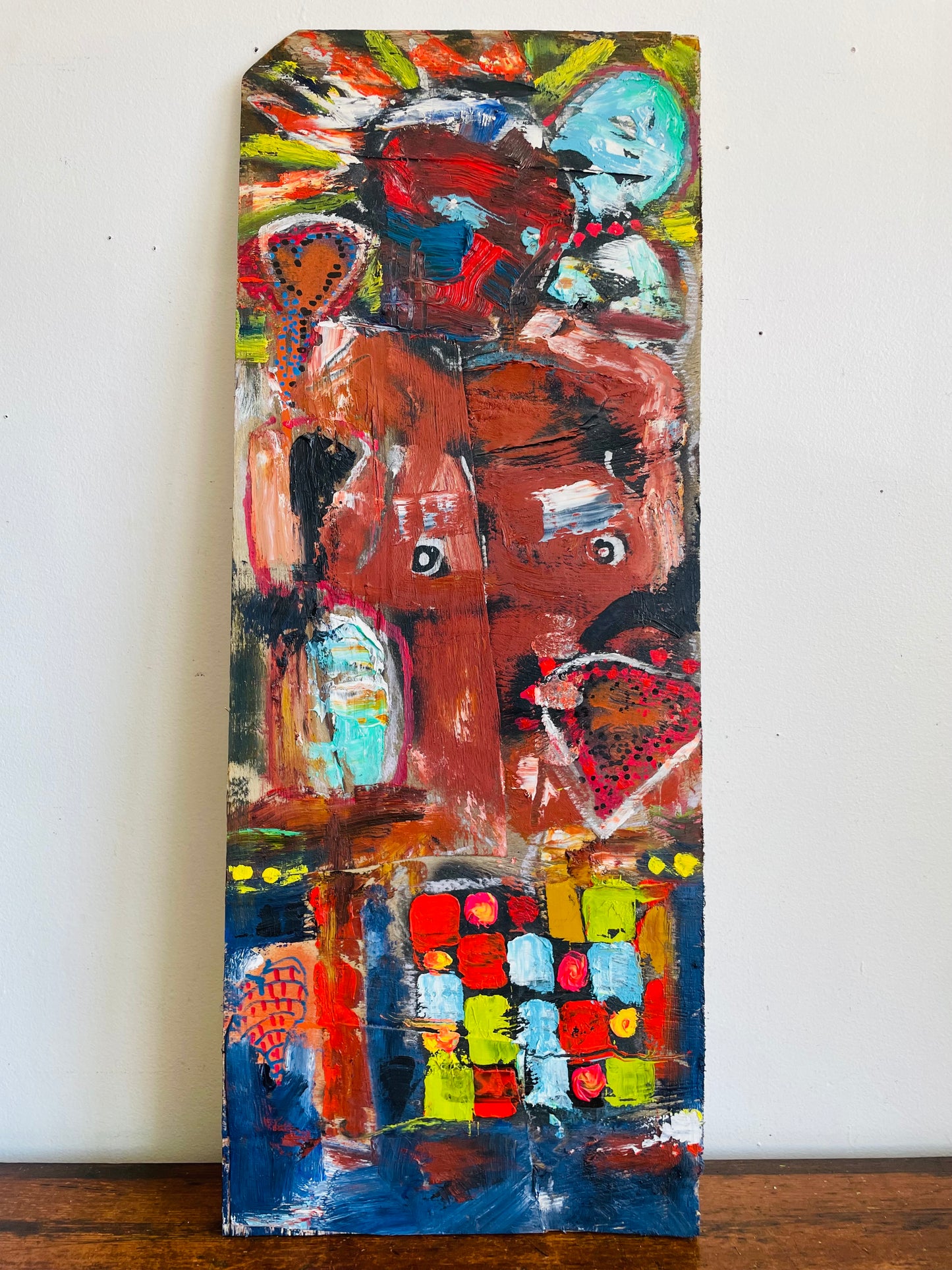 Original Art Abstract Painting on Wood of Nude Woman with Heart & Colourful Background - Purchased from an Artist's Estate in Fort Erie, ON - No Shipping