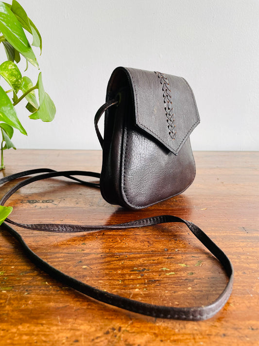 Black Leather Crossbody Purse - Made in India
